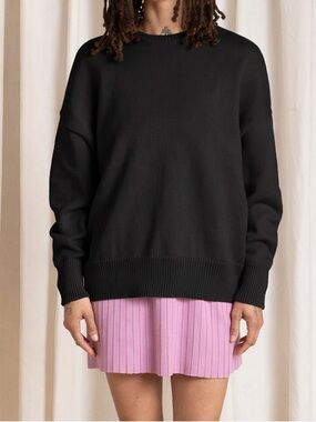 Ali Golden Chunky Cotton Pullover Sweatshirt Black Size M/L Crewneck